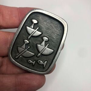 946 Vintage Tennesmed Pewter pin pendant moderinist fishing Boat Vintage Signed